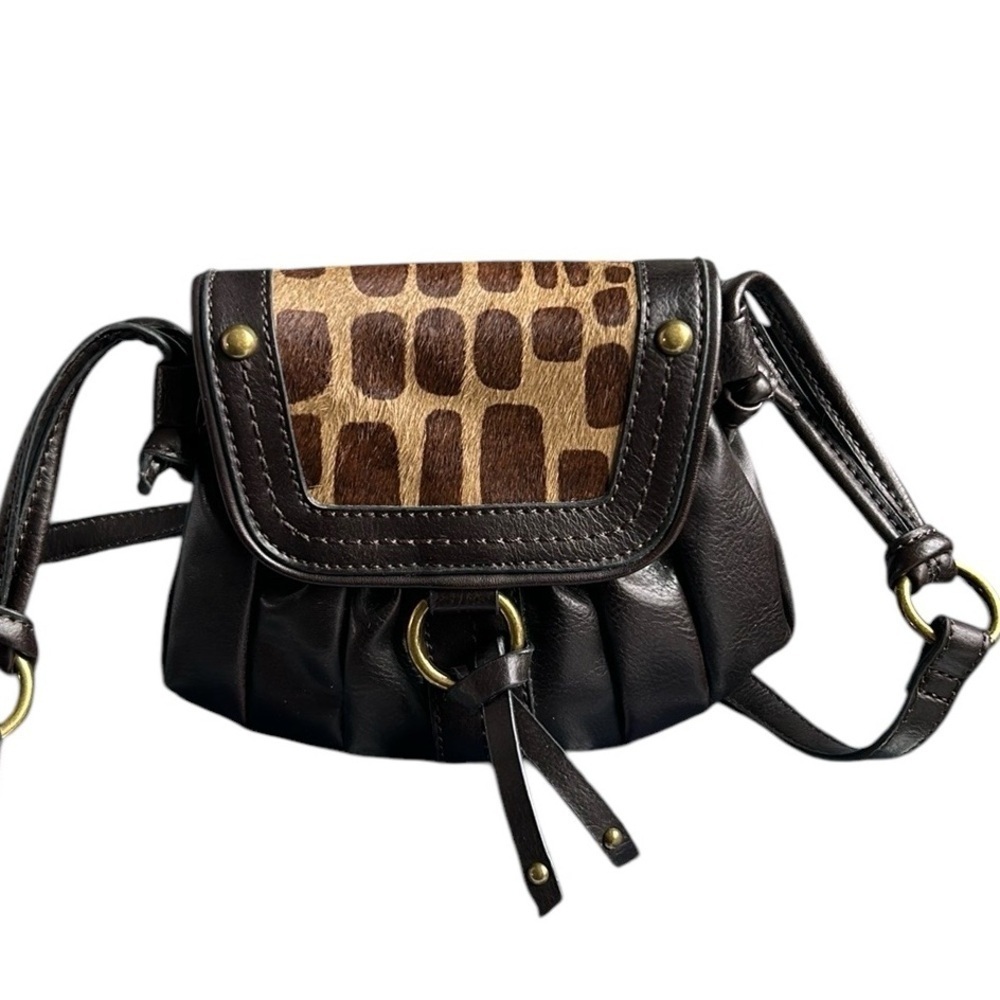 Nine West Brown Crossbody Bag with Giraffe Animal Print Calf Hair Trim